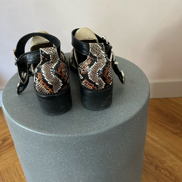 Black and Brown Snakeskin Print Flats with Buckle Straps - Picture 4 of 6